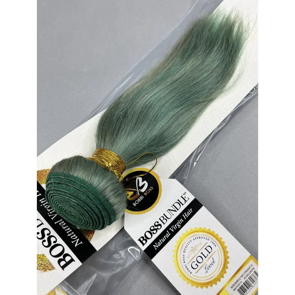 10” Turquoise Green Boss Bundles Yaki Straight 100% Human Hair Track Extensions - Picture 4 of 5